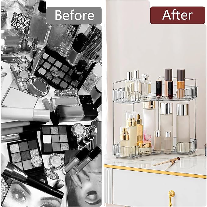Weidace Corner Bathroom Counter Organizer Bathroom Countertop Shelf Makeup Organizer for Vanity Perfume Tray for Corner Storage (2 Tiers, Grey)