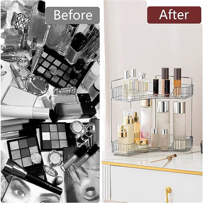 Weidace Corner Bathroom Counter Organizer Bathroom Countertop Shelf Makeup Organizer for Vanity Perfume Tray for Corner Storage (2 Tiers, Grey)