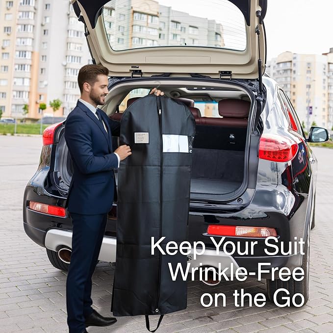 Party Bargains Garment Bag 59-Inch – Non-Woven Hanging Clothes Storage Cover for Suits, Dresses & Coats, Zippered for Closet or Travel (Black)