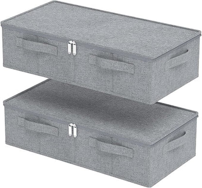 ENUMAIL Underbed Storage Box, Foldable Bed Sheet Organizer, Cube Bags Container with Lid for Organizing Clothes, Blankets, Comforter, 23.6x11.8x5.9in, Grey, 2 Pack
