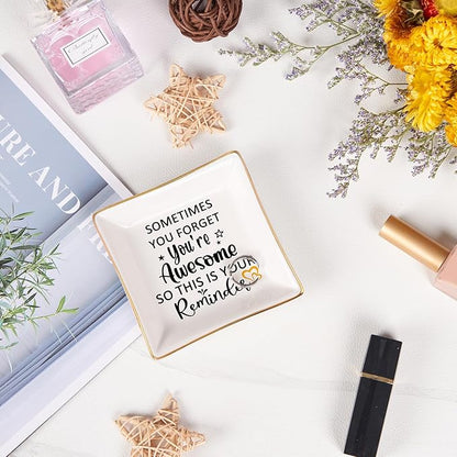 Spegiffu Birthday Gifts for Women Jewelry Dish - You are Awesome Gift for Best Friends Female Coworker Mom Mother's Day Christmas Retirement Valentines Gifts for Her