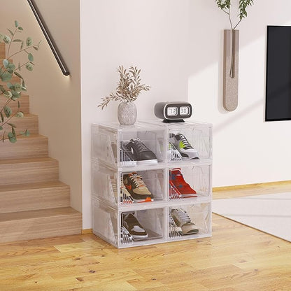 AWTATOS Shoe Boxes, 6 Pack Shoe Storage Organizers, Plastic Stackable Shoe Rack, Sneaker Containers, Toy Storage Bins for Entryway, Closet, Under Bed, Clear
