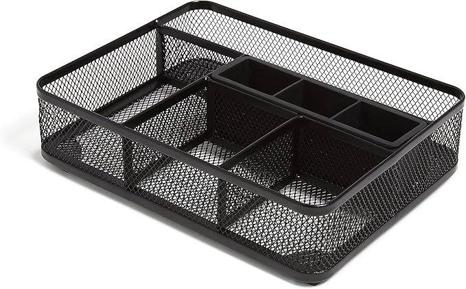 TRU RED Mesh Drawer Organizer, 7‑Compartment, Matte Black – Desk & Drawer Storage for Office Supplies