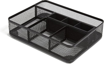 TRU RED Mesh Drawer Organizer, 7‑Compartment, Matte Black – Desk & Drawer Storage for Office Supplies
