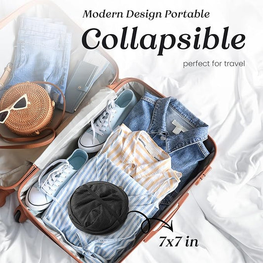 TECHMILLY Collapsible Mesh Pop Up Laundry Hamper with Sturdy Handles and Side Pocket - Portable Foldable Clothes Baskets for Dorm, Bathroom & Travel Storage (Black, 2 Packs)