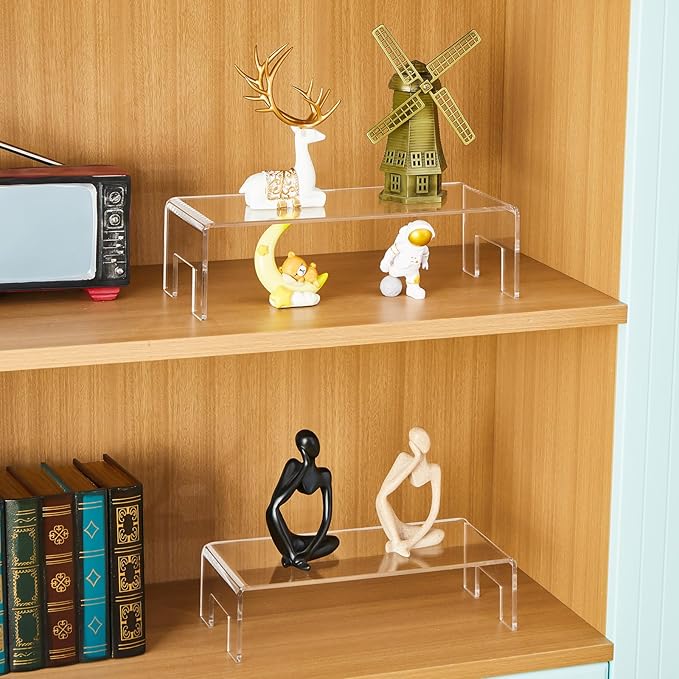 3 Pcs Extra Large 12,11,10 Inch Acrylic Display Risers Clear Acrylic Shelf Riser Display Stands 5 mm Thick Rectangular for Collectibles Figures