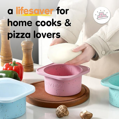 KEVJES PLUS 1000ml Pizza Dough Proofing Containers for DIY family Artisan Pizza, Food Grade Silicone Stackable Boxes with Lids, Freezer, Fridge, Dishwasher Safe-Sprinkles Pattern-3 Pack (Cotton Candy)