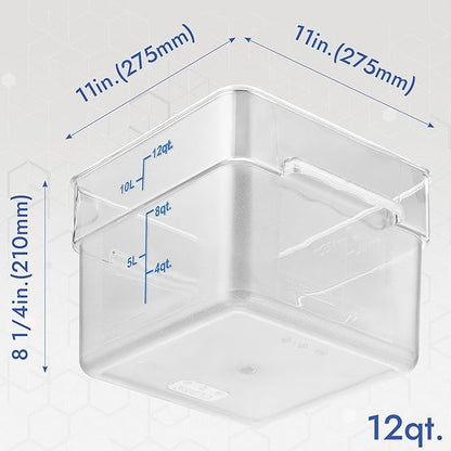 CURTA 8-Pack 12 Qt NSF Clear Polycarbonate Food Storage Containers with Blue Lids - Square, Commercial-Grade, Freezer & Dishwasher Safe, Stackable