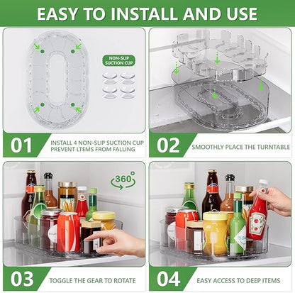 2 Pack Lazy Susan Turntable for Refrigerator, 360° Rotating Clear Lazy Susan for Refrigerator Organizers and Storage, Kitchen, Countertop, Cabinet, Pantry, Table Top (13.5 x 8.5in)