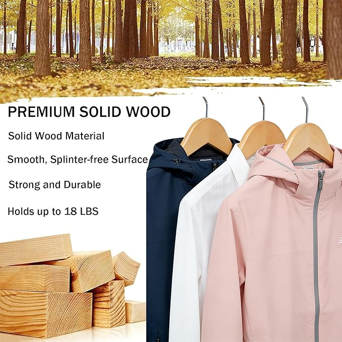 Natural Wooden Coat Hangers, Durability Wood Suit Hangers with Non Slip Pant Bar, Solid Wooden Clothes Hangers with Wide Shoulder Design for Shirts, Jackets, Dress, Pants, Sweaters, 30 Pack