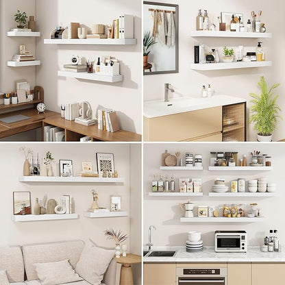 fuqing Floating Shelves for Wall, Wall Mounted Wood Floating Shelf with Invisible Brackets for Living Room, Bathroom, Bedroom, Kitchen Storage and Decor, 16 Inch Set of 2, White