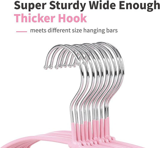 TOPIA HANGER Non Slip Hanger 20 Pack, Metal Clothes Hangers Space Saving, Heavy Duty Rubber Coated Wire Hanger for Coat, Shirt, Dress, Pants-Pink, CT12P