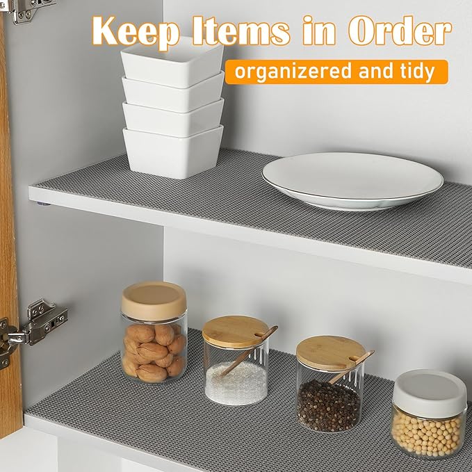 Songrey Non-Adhesive Drawer and Shelf Liner, Non Slip Cabinet Liners, Protect Kitchen Cupboard, Bathroom Drawers, Breathable, Thick Strong Grip mat (12IN x 10FT, Dark Gray)
