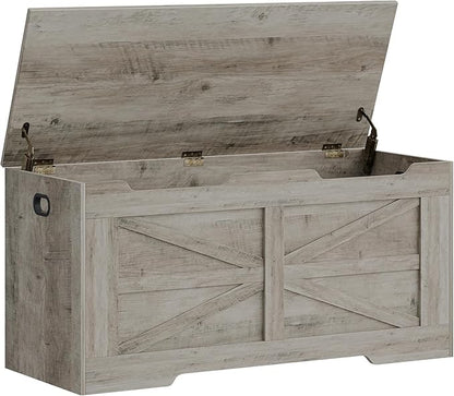 39.4" Storage Chest, Extra Large Storage Trunk with 2 Hinges, Wooden Box Bench, Lift-Top Organizer Chest, Shoe Bench for Entryway, Bedroom, Living Room, Greige SB03405X