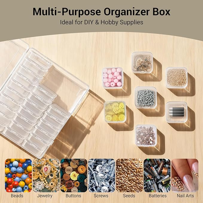 Bead Organizer Box, 30 Pcs Small Beads Storage with 84 Label Stickers, Clear Plastic Small Containers for Jewelry Making, Diamond Painting, DIY Art Crafts, Bracelet Making, Nail Rhinestones, Seeds