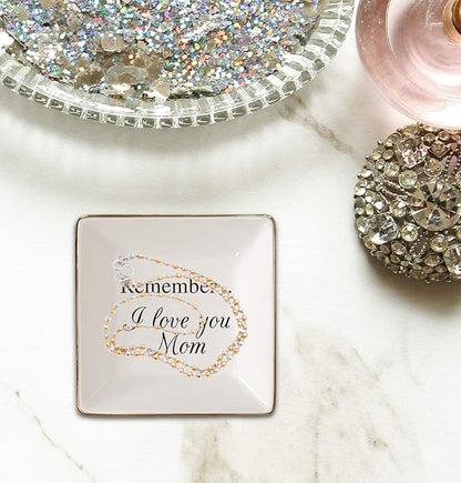 Simply Charmed Love You Mom Jewelry Dish - Elegant Trinket Tray for Rings & Small Keepsakes - Gifts for Mom from Daughter or Son - Gift for Valentine's Day, Mother's Day or Birthday
