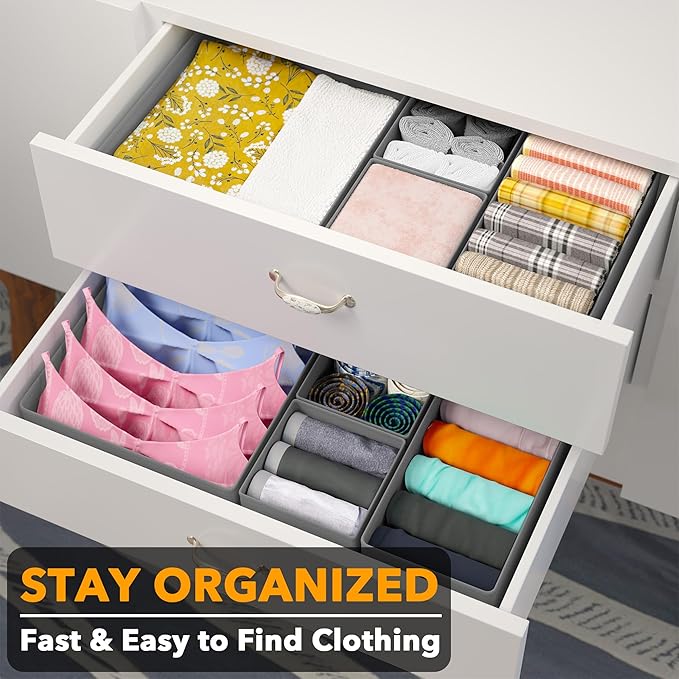SpaceAid Drawer Organizer Clothes, 12 Pack Dresser Organizer Bins for Nursery, Closet Organization and Storage Dividers for Clothing, Baby Clothes, Underwears, Socks (Grey)