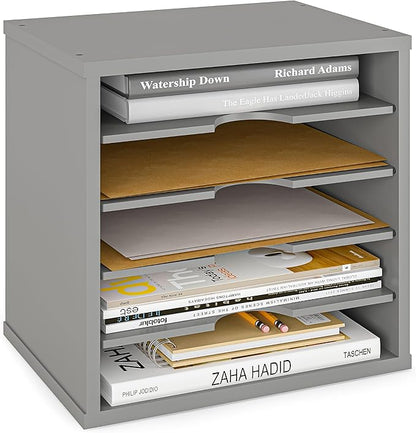 Ballucci File Organizer Paper Sorter, 5 Tier Adjustable Shelves Office Desk Organizer, 13 5/8" x 9 1/4" x 12", Gray