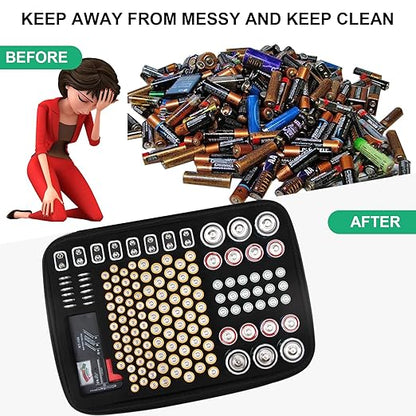 Battery Storage Box Hard Case Holds 148 Batteries (AA, AAA, C, D, 9V), Waterproof Fireproof Battery Organizer with Tester
