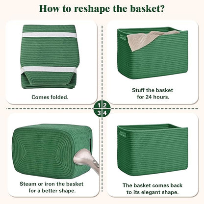 Storage Baskets for Organizing, 4 Pack Storage Baskets for Shelves, Woven Basket for Shelves, Closet Organization, Rectangle Organizer Basket Gifts Empty, 13"Lx8.7"Wx7.9"H Decorative Bins with Handles