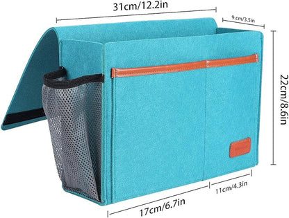 WantuSee Bedside Caddy, Bed Storage Organizer for Remote Controller, Books, Magzine, Laptop Holder, 12.4'' x 8.6'' inch Bedside Hanging Felt Storage Bag for Dorm Bed with 5 Pockets, Celadon