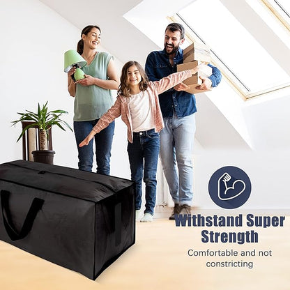 8 Pack Large Strong Bags with Zippers & Carrying Handles - Water-Resistant - Heavy Duty Storage Tote for Space Saving, Fold Flat, Alternative to Moving Box (Black)