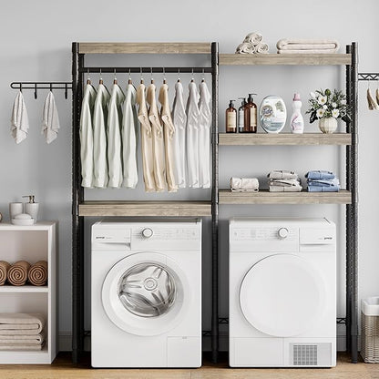 5-Tier Wood Over The Washer and Dryer Storage Shelf- Laundry Room Organization Space Saving Laundry Drying Clothes Racks Heavy Duty Adjustable Height Bathroom Shelf for Home Decor 65"L*12"D*74"H