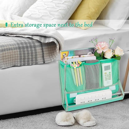 Retyion Bedside Caddy Bedside Storage Organizer Bedside Organizer with Power Strip Holder and 2 Adjustable Straps for Home Bunk Bed College Dorm Sofa (Green)