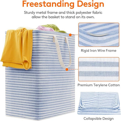 Lifewit 2 Pack Laundry Hamper Large Collapsible Laundry Baskets, Freestanding Waterproof Clothes Hamper with Easy Carry Handles in Laundry Room Bedroom Bathroom College Dorm, Blue, 2 x 100L