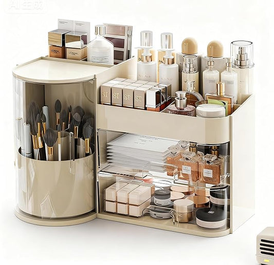 Cozinessy Makeup Organizer with Drawers,Make up Organizer for Vanity，Large Bathroom Countertop Cosmetic Organizer with Brushes Holder,Ideal makeup holder for Skincare,Lipstick and other items