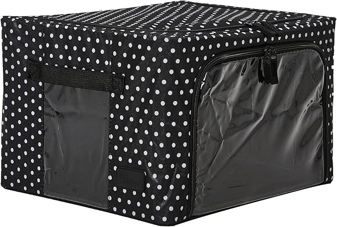 Periea Oxford Cloth Steel Frame Storage Boxes - Under-Bed or in Closet - Pack of 2 Small Organizers (Polka Dot)