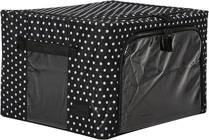 Periea Oxford Cloth Steel Frame Storage Boxes - Under-Bed or in Closet - Pack of 2 Small Organizers (Polka Dot)