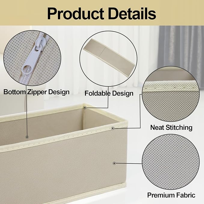 16 Pack Drawer Organizer Clothes, Foldable Fabric Dresser Organizer Closet Organizers and Storage Box for Underwear,Folded Clothes,Baby Clothing,Socks,Bra,Towels,Ties(Beige)