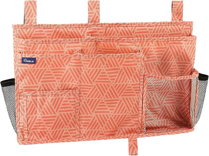Surblue Bedside Caddy Hanging Organizer Storage Bag Pocket for Bunk, Hospital, College Dorm Rooms, Baby Bed Rails, Camp (8 Pockets), Orange Plaid