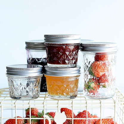 4 oz/120 ml Clear Glass Storage Canister with Airtight Lid, Small Cute Decorative Mason Container Jar for Salad, Overnight Oats, Snacks, Yogurt, Cereal, Fruit, Spice, Sugar, Coffee-12 Pack
