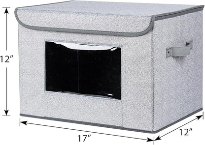 Univivi Larger Fabric Collapsible Storage Bins, Foldable Storage Boxes with Lids, Storage Cube Organizer Basket for Home, Closet, Bedroom(Gray, 17“ x 12” x 12")