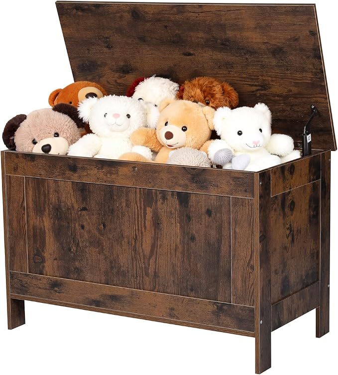 VEVOR Kids Storage Bench, Wooden Toy Box Chest, Large Storage Cabinet with Safety Hinge, Toddlers Retro Storage Bench for Playroom, Living Room or Entryway, 29.7 x 15.3 x 18.9 in, Easy Assembly, Brown