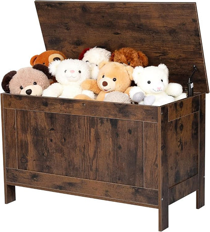 VEVOR Kids Storage Bench, Wooden Toy Box Chest, Large Storage Cabinet with Safety Hinge, Toddlers Retro Storage Bench for Playroom, Living Room or Entryway, 29.7 x 15.3 x 18.9 in, Easy Assembly, Brown