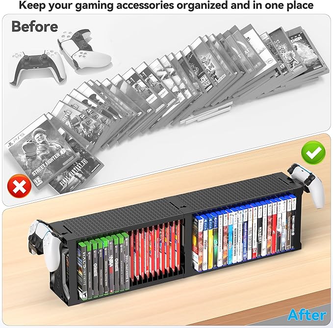 Video Game Disc Rack Tower Storage Holder Stand Universal for PS5/PS4/XBOX One/Series/NS Game, Game Organizer Shelf Display Stand for Wall Mount/Desk/Floor with Controller Holder Sega Genesis Consoles