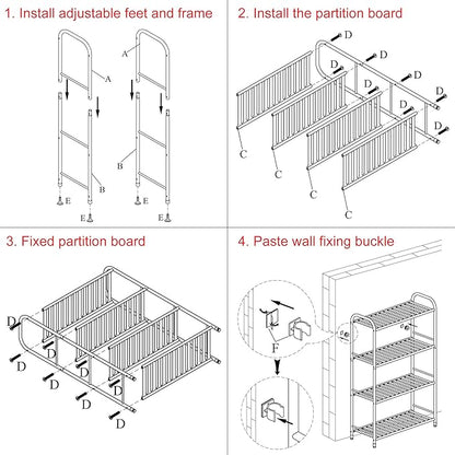 JSB 4-Tier Adjustable Shelving Unit, Heavy Duty Storage Rack Organizer Metal Corner Shelf for Kitchen Living Room Laundry Pantry Bathroom (Black, 4 Tier)…