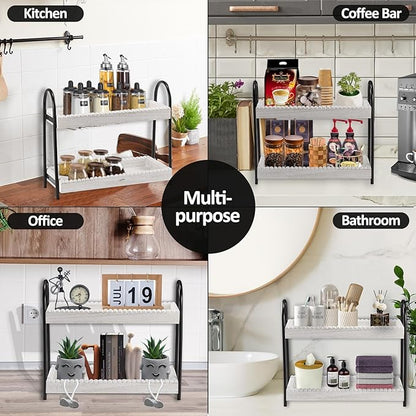 2 Tier Coffee Bar Organizer, Wood Coffee Bar Accessories Shelf for Countertop, Rustic Coffee Station Organizer Decor Stand Rack for Mugs Cups Syrup, Condiment Storage Holder for Kitchen, Home, Office