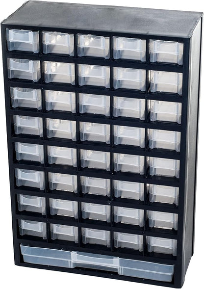 Storage Bin with Drawers - 41-Drawer Plastic Tool Organizer - Hardware or Craft Cabinet for Storing Beads, Toys, or Nuts and Bolts by Stalwart (Black)