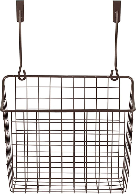 Spectrum Large Over Cabinet Door Organizer Bronze Wire Storage Basket for Kitchen Bathroom, Steel Hanging Cabinet Storage Organizer Basket Design Fits 0.75 Inch Cabinet Doors