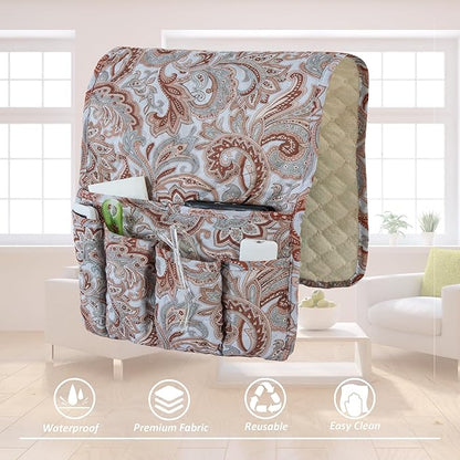luckyjoyreal Armchair Caddy for Couch Remote Control Holder Premium Durable Non-slip Sofa Armset Organizer Caddy Storage for Recliner Couch 5 Pocket for Cell Phone Magazine 35"x13" Floral 1 Piece