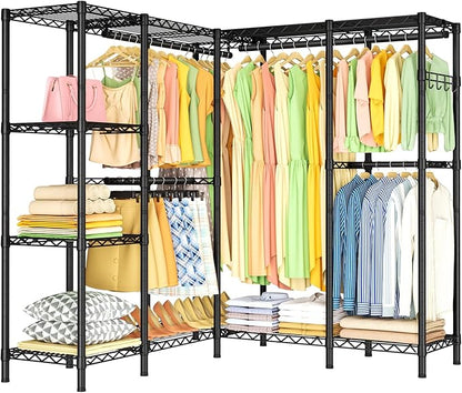 Coat Rack Clothes Wardrobe：Closet Organizer and Storage Clothing Garment Rack with Shelves Heavy Duty for Hanging Clothes Portable Adjustable Black 15.8" DX23.6 WX72.5 H