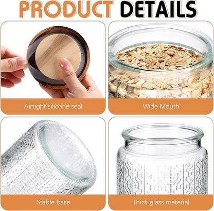 Domensi 6 Pcs Vintage Glass Jars 34 oz Glass Storage Jars with Lids Window Pattern Airtight Storage Containers for Kitchen Counter, Pantry, Coffee Bean, Grains, Tea, Sugar, Flour, Candy, Oats