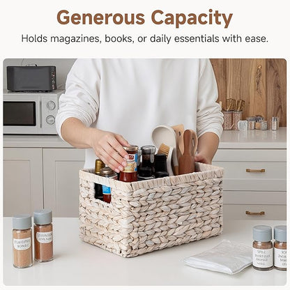 StorageWorks Pantry Baskets, Wicker Storage Baskets for Organizing, Shelves, Pantry Organizers and Storage, Water Hyacinth, Natural