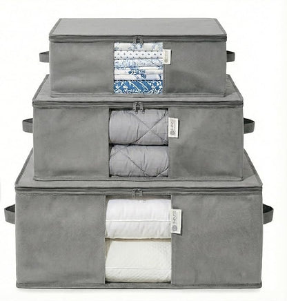 Cedar Storage Bag Organizer for Bedding Set - Protects from Moths, Moisture, Dirt & Dust - Set of 3 Storage Bags for Bed Sheets, Comforter, Pillows & More - Space-Saving Bedding Organizer, Gray