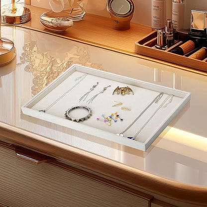 Mornajina 2 Pcs 13.8" x 9.5" Velvet Jewelry Tray Jewelry Display Tray Flat Tray, Stackable Empty Plate Trays for Earrings Necklaces Bracelet Rings Display Showcase - Beige