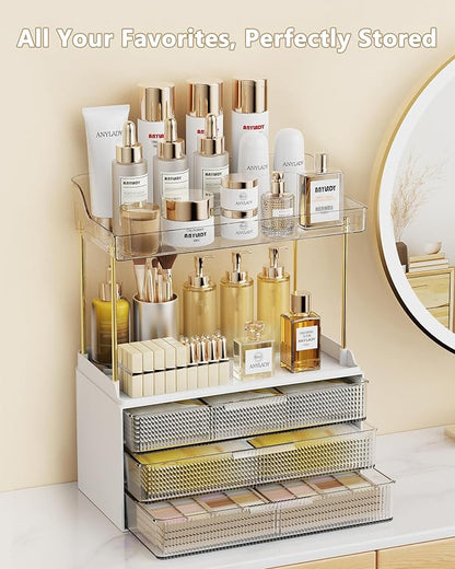 Anylady Bathroom Organizers and Storage, Makeup Organizer (Sturdy Durable Attractive), Ideal for Vanity, Countertop, Counter, Perfume, Skincare, Cabinet, Cosmetic, Dresser Organizer (White)